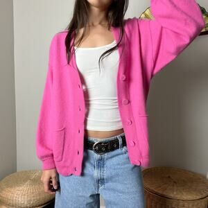 crush cashmere hot pink oversized baggy relaxed button cardigan sweater